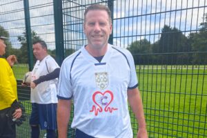 This is a photo of Gary Layzell in his football kit. It is the header image for his blog on the Urostomy Association's website in which he talks about how joining a walking football team helped restore his mental health post surgery/